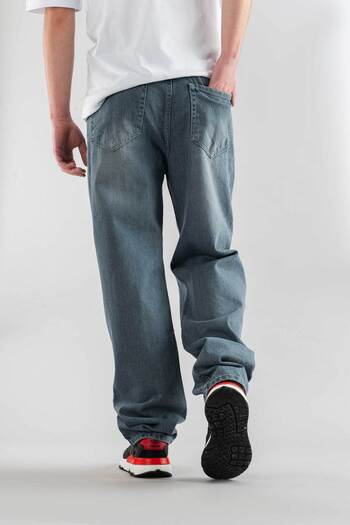 bombe Men's Dark Blue Baggy Fit Wide Fit Regular Waist Wide Leg Jean Loose Trousers