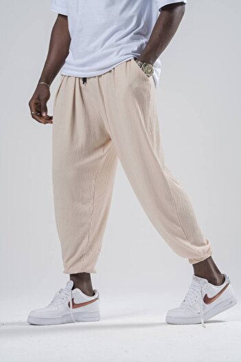 Superbluemexico Unisex Wrinkled Fabric Summer Baggy Trousers