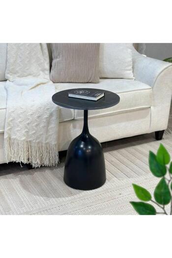 Trendat Black ceramic top side table iron base