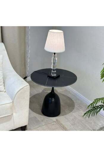 Trendat Black ceramic top side table iron base