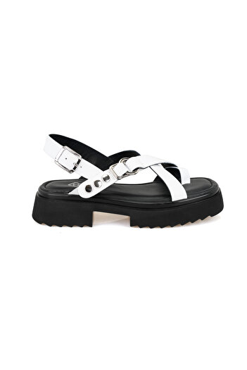 Desa Women's White Adjustable Buckle Leather Sandals