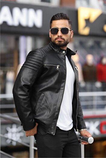 PRİFALDİ Ανδρικό δερμάτινο μπουφάν Prifaldi Μαύρο Slim Fit με εσωτερική τσέπη
