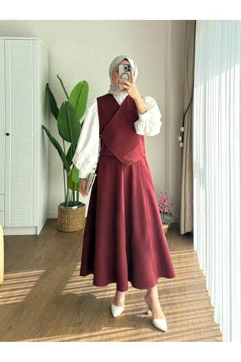 Miraydın Butik Women's Side Tie Vest Skirt Suit M2502 - Claret Red