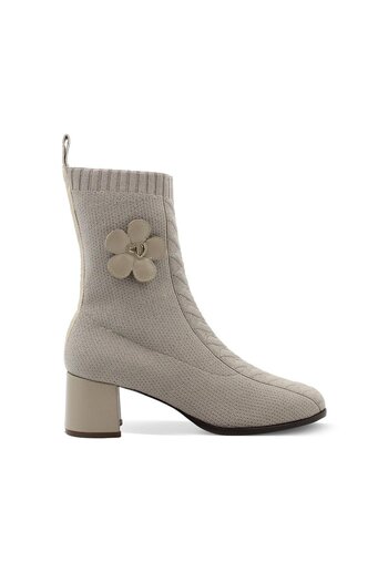 Vario Beige Floral Detailed Knitted Heeled Boots Mink Sweater