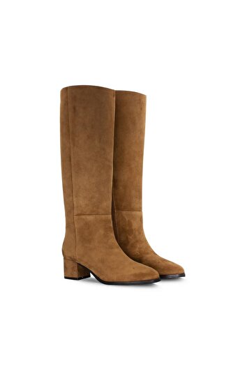 Vario Genuine Suede Heeled Below-The-Knee Women's Boots Cigar Suede