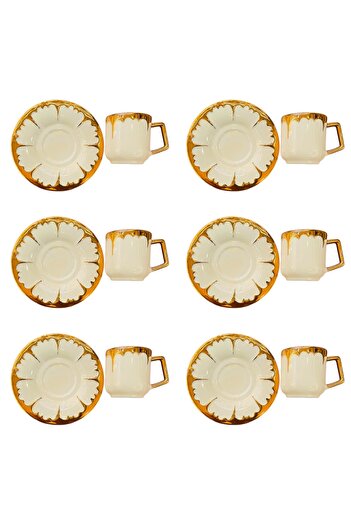 DUKKANI ISTANBUL 6-Person Gold Off-White Gold Star Coffee Cup Set