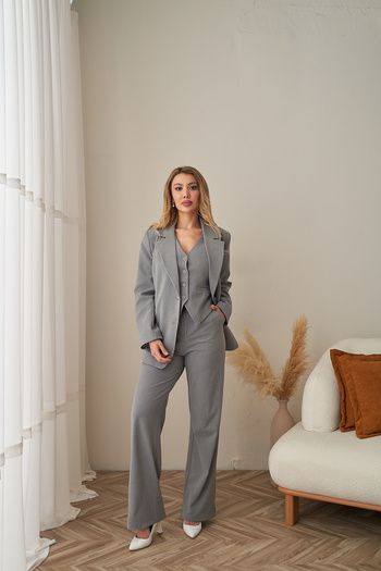 Rabia Çelik Women's Gray Vest Pants Blazer Jacket 3-Piece Suit