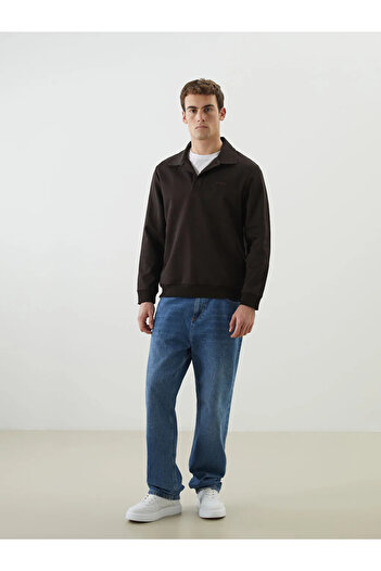 LC Waikiki Southblue Brown Polo Neck Men's Sweatshirt
