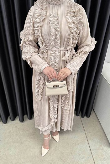 Melike Tatar Pleated Detailed Jewelled Dress - 32-3027