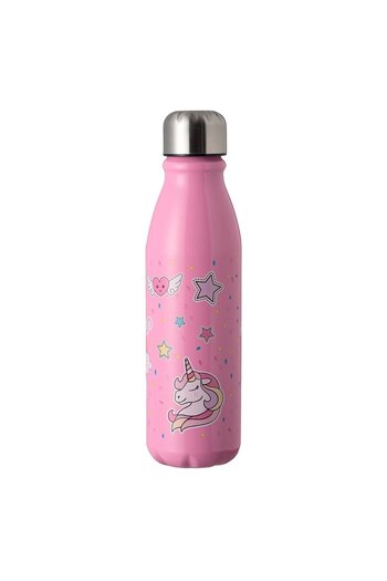 Micostore Children's Water Bottle, Aluminum Can, 600 Ml, Unicorn, Pink, Screw Cap, School and Kindergarten