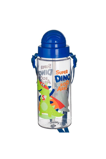 Micostore Sticla Apa Copii Cu Pai, Transparenta,tritan, Fara Bpa, Bidon, 500 Ml, Super Dino - Dinozaur