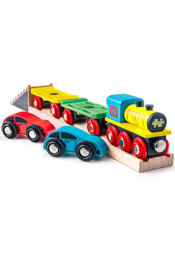 BIGJIGS Toys Trenulet Cu Platforma Auto
