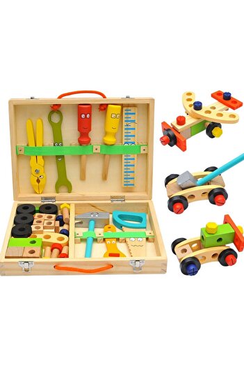 Micostore Wooden Tool Kit for Kids, Workbench with Tools, Screwdriver, Patent, Wrench
