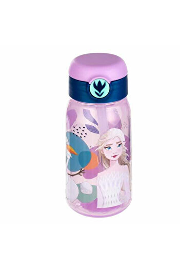 Micostore Children's Water Bottle, Bottle With Straw, 500 Ml, Frozen, Transparent Lilac, Pop Up, School And Kindergarten