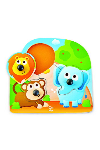 Hape Wooden Puzzle With Buttons - Jungle Animals With Big Noses