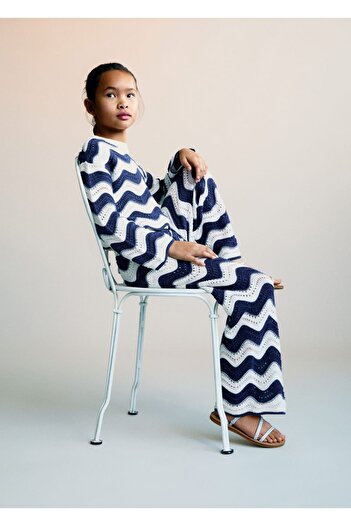 MANGO Kids Zigzag Pattern Openwork Knitted Pants