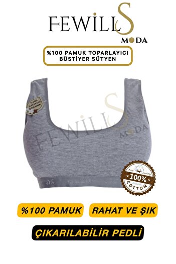 FEWİLLS MODA 100% Cotton Pack of 3 Stylish and Comfortable Removable Padded Women's Recovery Bustier Brush