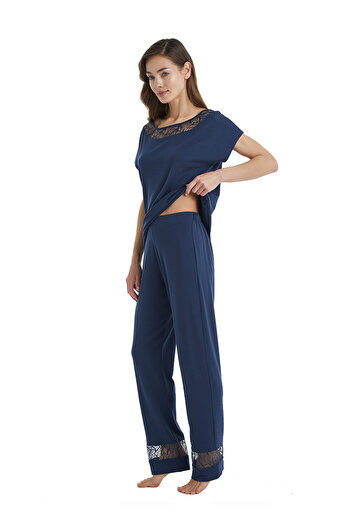 Blackspade 51314 Blackspade Women's Modal Navy Blue Pajama Set