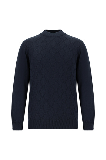 Abdullah Kiğılı Bato Collar Slim Fit Slim Fit Patterned Cotton Cashmere Knitwear Sweater