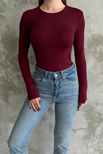 macharel jeans Navy Blue-Claret Red 2-Piece Crew Neck Basic Long Sleeve Body