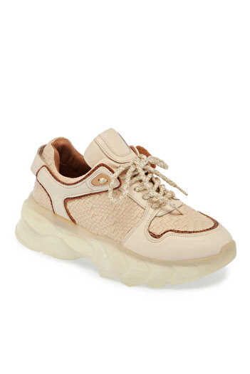 Tergan Ekru Deri-vegan Kadın Sneaker - K24ı1ay67342-r90