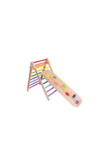 Woodnjoy Ahşap Merdiven Ve Geometrik Tırmanma Rampası & Kaydırak Setimiz (2'li Set)
