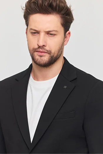 Frappoli 3115 Men's Black Stretchy Lycra Cotton Blend Slim Fit Spring-Summer Sports Blazer Jacket