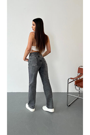 BİKELİFE Kadın Yüksek Bel Likralı Efektli Straight Fit Jean