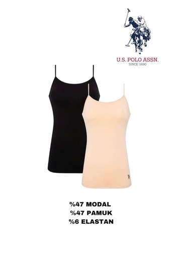 U.S. Polo Assn. Women's Uspa Basic Sugar, Black-Tan, 47% Modal 47% Cotton 2-Piece Undershirt