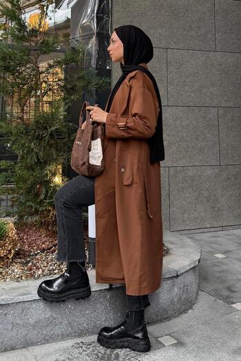 lamelif.com Detailed Trench Sleeve Belt, Bitter Brown