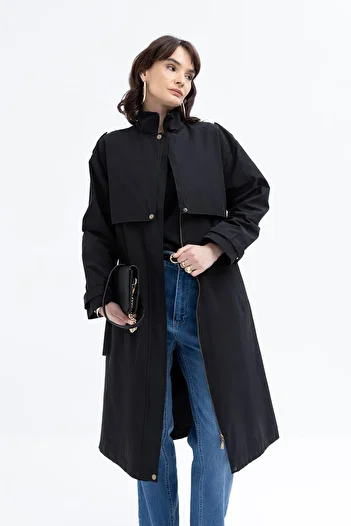 ALLDAY Black-Pocket Windbreaker Trench Coat