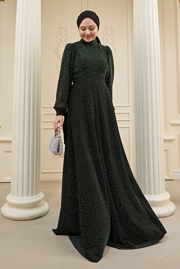InStyle Βραδινό φόρεμα Buzy Green με παγιέτες και πέτρες