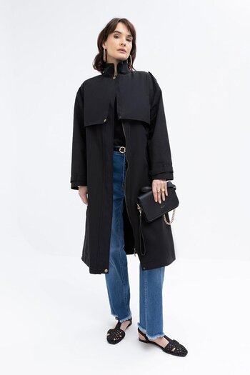 ALLDAY Black-Pocket Windbreaker Trench Coat