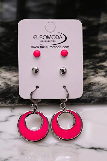 EUROMODA Set of 3 Special Designed Earrings with Colorful Ball Earrings