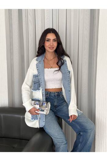 Noa Noa Denim Detailed Four Pocket Knitwear Cardigan