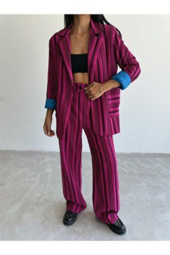 Omarı Eyesof Ottoman Striped Jacket-Pants Tk - Fuchsia