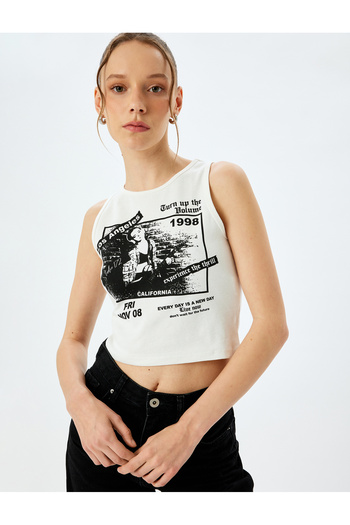 Koton Printed Crop Slim Fit Crew Neck Sleeveless Tank Top
