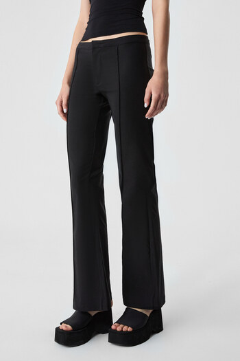 GRIMELANGE Efilius Women's Slim Wide Leg Zippered Black Trousers