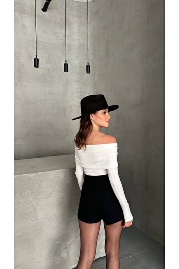 Safgiyim44 Women's Belt Detailed Madonna Collar Blouse