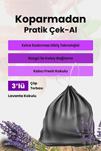 KAZANÇ Kazanç Büzgülü Çöp Poşeti Orta Boy Lavanta Kokulu 3'lü