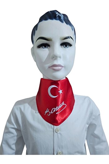 Kostüm Sarayı Ataturk Signed Scarf with Crescent and Star