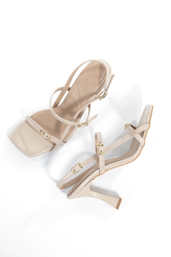 Modabuymus Nude Patent Leather Thin Strap Filar Sandals - Heeled Shoes