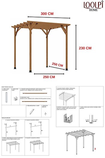 Loolpi Home Ahşap Pergole Çardak Bahçe Tentesi Kamelya Metal Montaj Ayakları Hediye