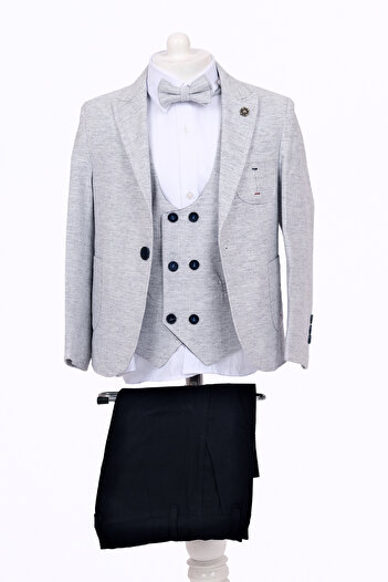 Merdia Kids Boy's Tuxedo Suit with Jacket (Badge Jacket, Navy Blue Pants, Waistcoat, Shirt and Bowtie)