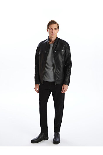 LC Waikiki LCWAIKIKI Classic Standard Fit Stand Collar Men's Leather Look Coat