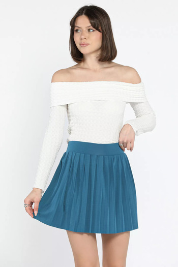 GÜLSELİ Petrol Women's Lycra Pleated Shorts Skirt