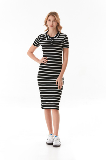 Fulla Moda Striped Polo Neck Half Button Dress