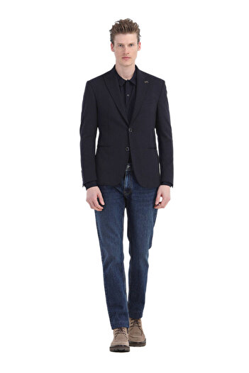 Ramsey Zeroweight Slim Fit Navy Blue Striped Knitted Jacket