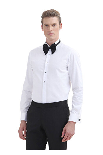 Ramsey Білий Slim Fit смокінг - прямий крій, подвійні манжети, комір-стійка