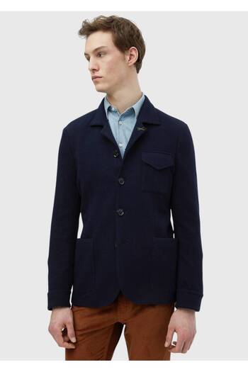 Ramsey Navy Plain Shirt Shoulder Slim Fit 100% Wool Knitted Jacket